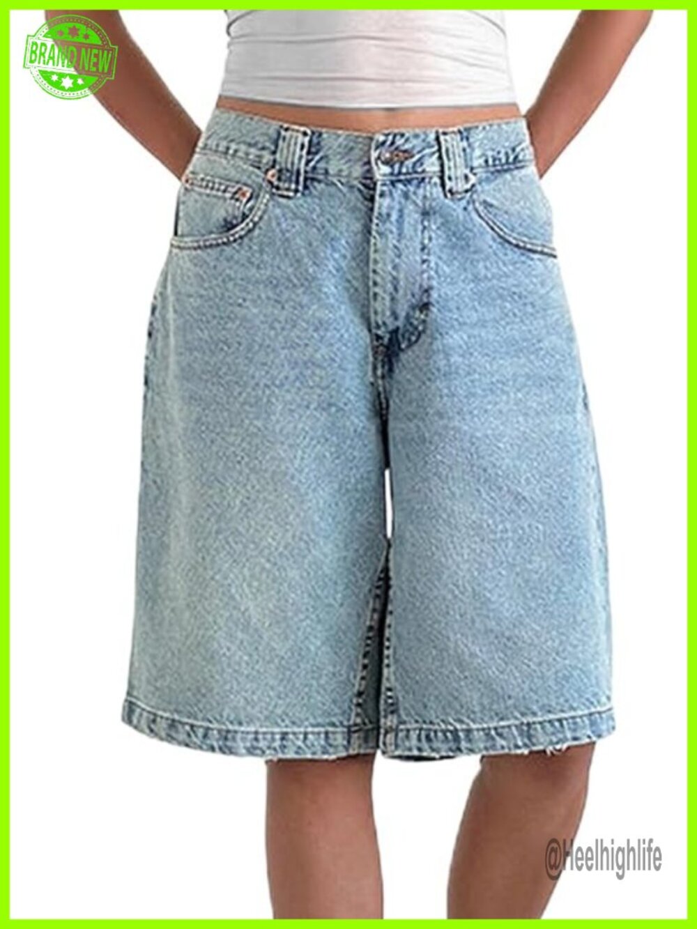 Women's Baggy Denim Bermuda Shorts Y2K Straight Leg Mid Rise